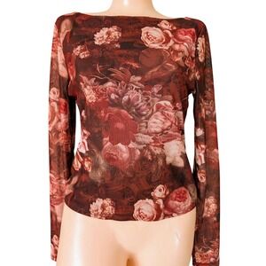Y2K Cropped Mesh Top Women Large Forest Fairy Grunge Indie Festival Floral Retro